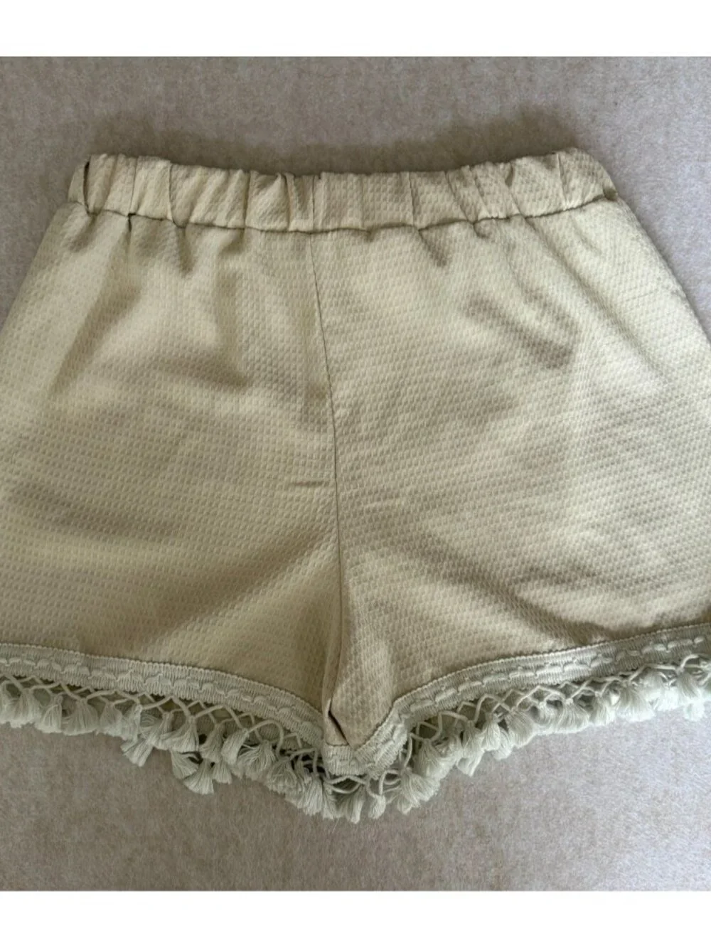 Womens XL Off White Fringe Shorts Boho Tie Waist Casual Summer Festival